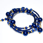 FBT - Elegant Blue Glass Pearls / Sapphire And Gold Ascent Wrap Around Bracelets - FashionByTeresa
